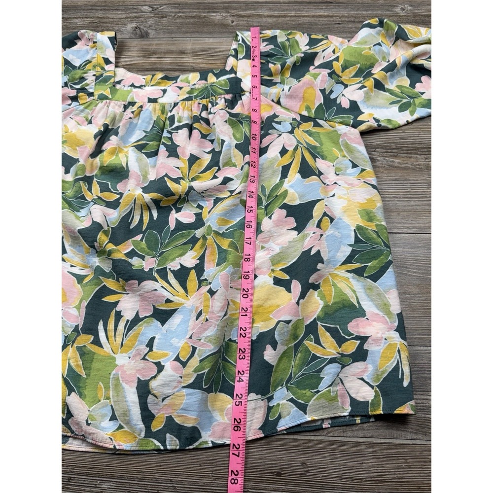 LC LAUREN CONRAD XL Long Sleeve Square Neck Tropical Blouse Coquette Feminine - Picture 5 of 7